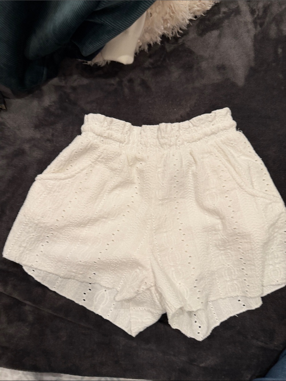 Zara White Eyelet Elastic Waist Girls' Shorts